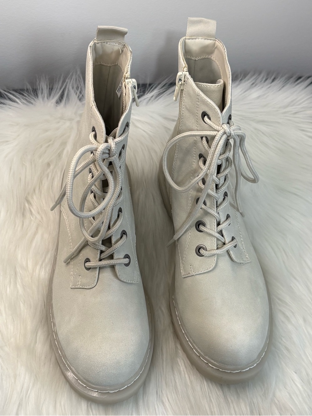 American Eagle Outfitters Cream Lace-Up Combat Boots
